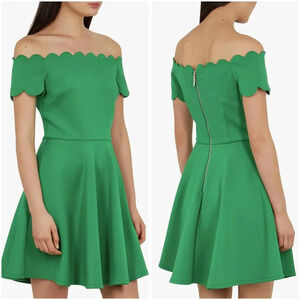 NEW Ted Baker Green Bardot Fellama Scalloped Neckline Dress $245